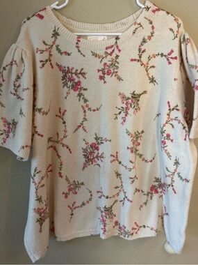 LC Lauren Conrad Floral Cream Ribbed Knit Top 3x